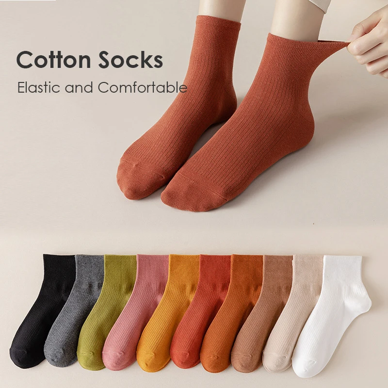 

5 Pairs/Lot Women's Combed Cotton Ankle Socks Simple Pure Solid Colors White Black Pink Spring Summer Breathable Sock EU35-40