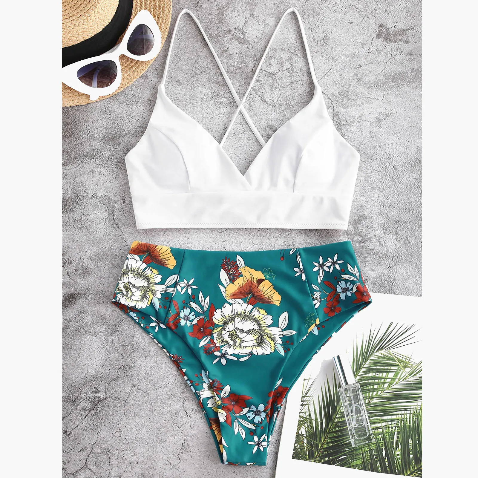 Two Piece Swimsuit Women Flower Print Split Sets Plus Size Beachwear Swimsuit Bikini Swimsuits For Teen Girls Sport Bachwear images - 6