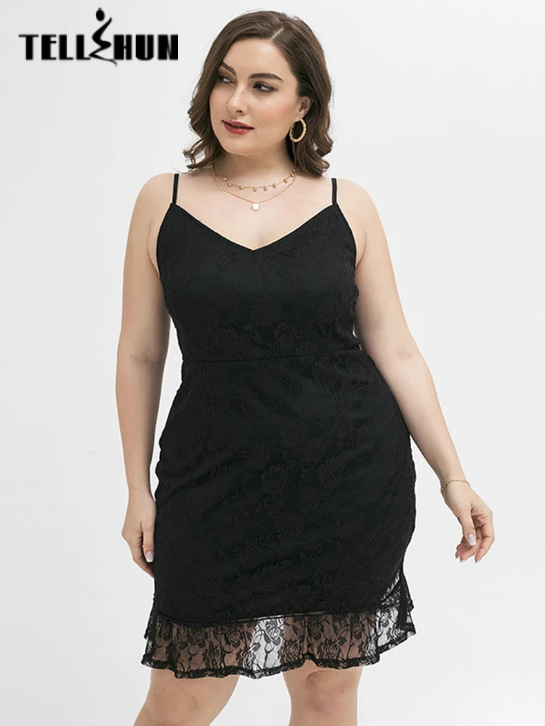 

Однотонное кружевное платье миди с V-образным вырезом и оборками на подоле, женское летнее Привлекательное элегантное платье-трапеция на бретелях-спагетти, платье большого размера