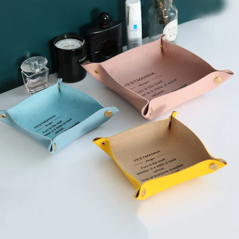 

Nordic PU Leather Simple Desktop Storage Eco-Friendly Tray Key Box Foldable Multi Portable Watch Jewelry Lipstick Sundries