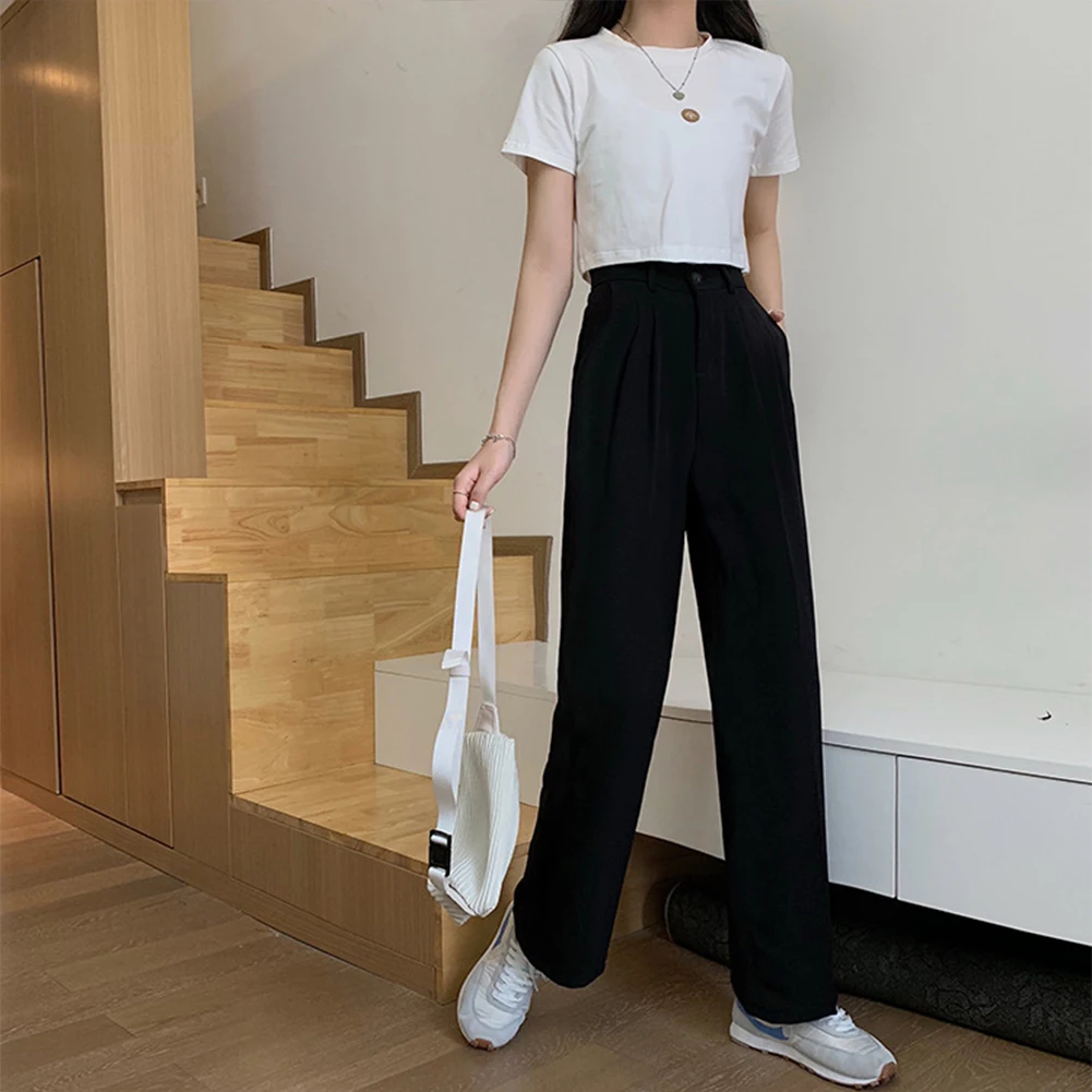 Suit Pants Spring And Autumn High Waist Drape Casual Pants Straight Black Pants Women's Summer Thin Wide-Leg Pants striped casual sports pants women s autumn loose black high waist straight pants spring and autumn wide leg pants
