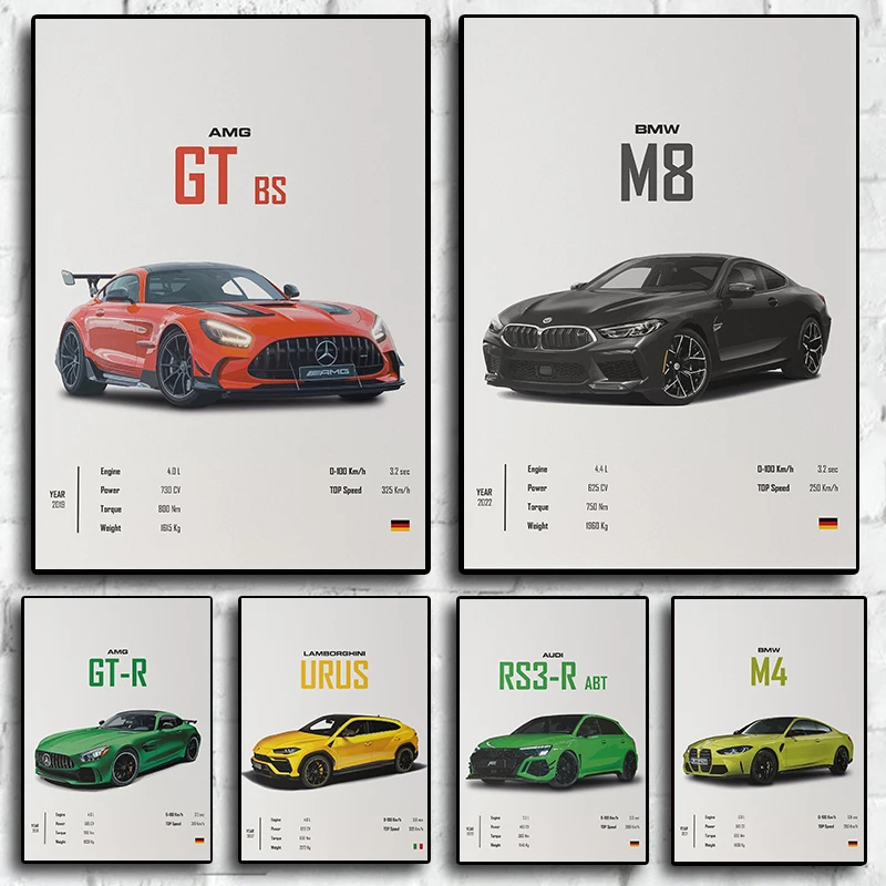 Классический популярный автомобиль бренд Мотоспорт суперкар современный дизайн украшение для дома Холст Живопись стена искусство эстетика декор комнаты плакат