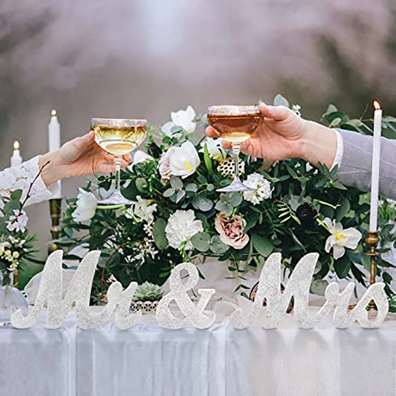 

Набор деревянных украшений для свадьбы на открытом воздухе, Свадебная вечеринка, золотистые, серебристые, блестящие, украшения «MR & MRS» из де...