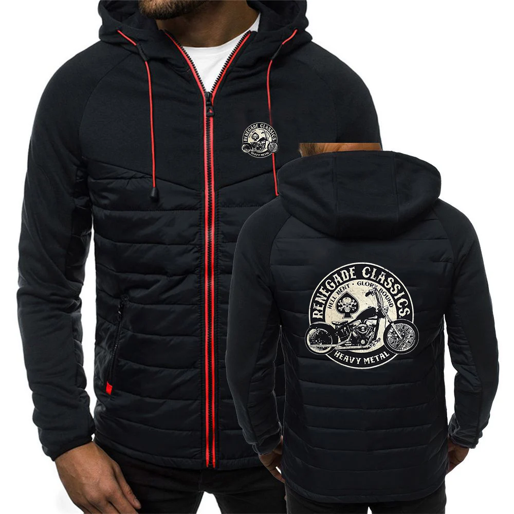 

2022 Vintage Glory Bounds Motorcycle USA Spring Autumn Mens Hoodies Classic Male Solid Color Padded Zipper Jacket