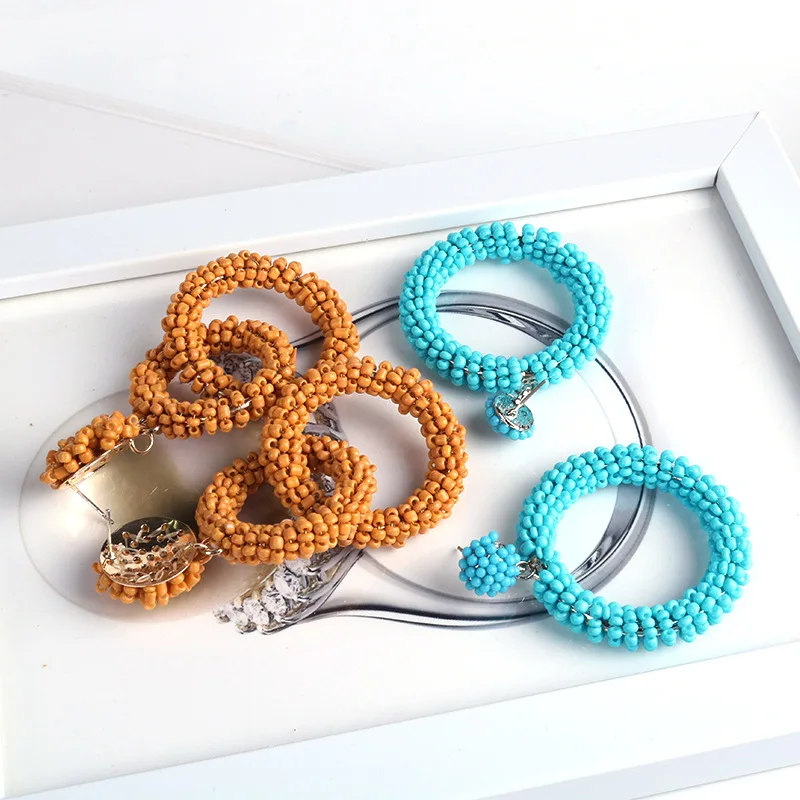 

V&YIDOU European and American bohemian style street shot same style fashion earrings Korean style bead hand-woven round earrings