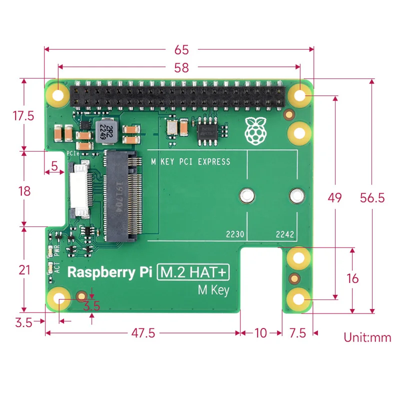 Официальная Raspberry Pi 5 M.2 HAT + Gen2 Gen3 NVME SSD 2230/2242 Размер M ключ PCI Express GPIO Плата расширения