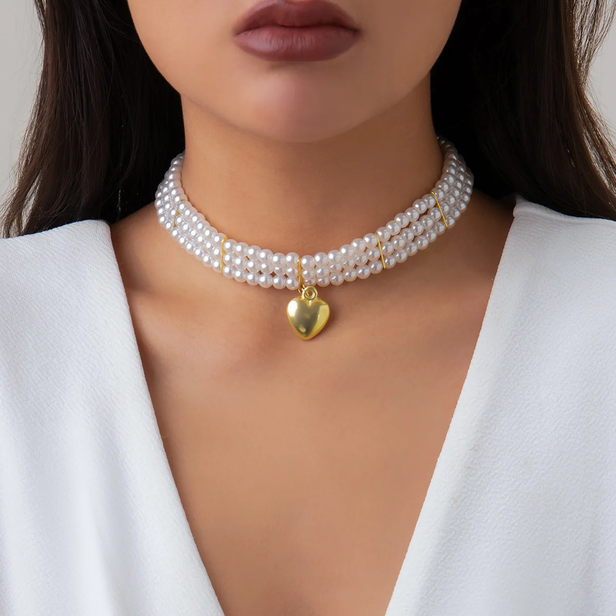 

XINSOM Heart Pendant Imitation Pearl Chain Choker Necklace For Women Elegant Party Wedding Necklace Fashion Jewelry Girls Gift