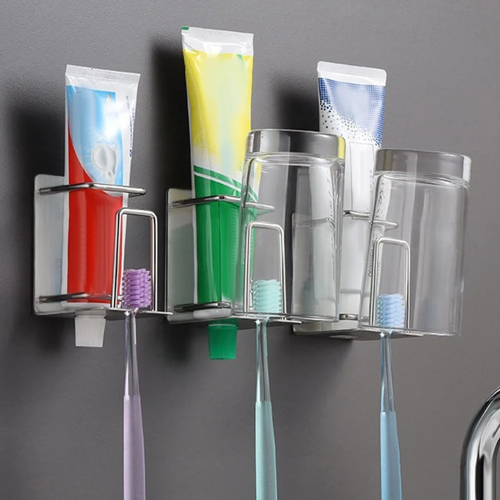 

Mouthwash Cup Rack Tooth Brushes Wall Toothbrush Holder Shelf Rinsing Self and 304 Stainless Steel Mounted Organizer