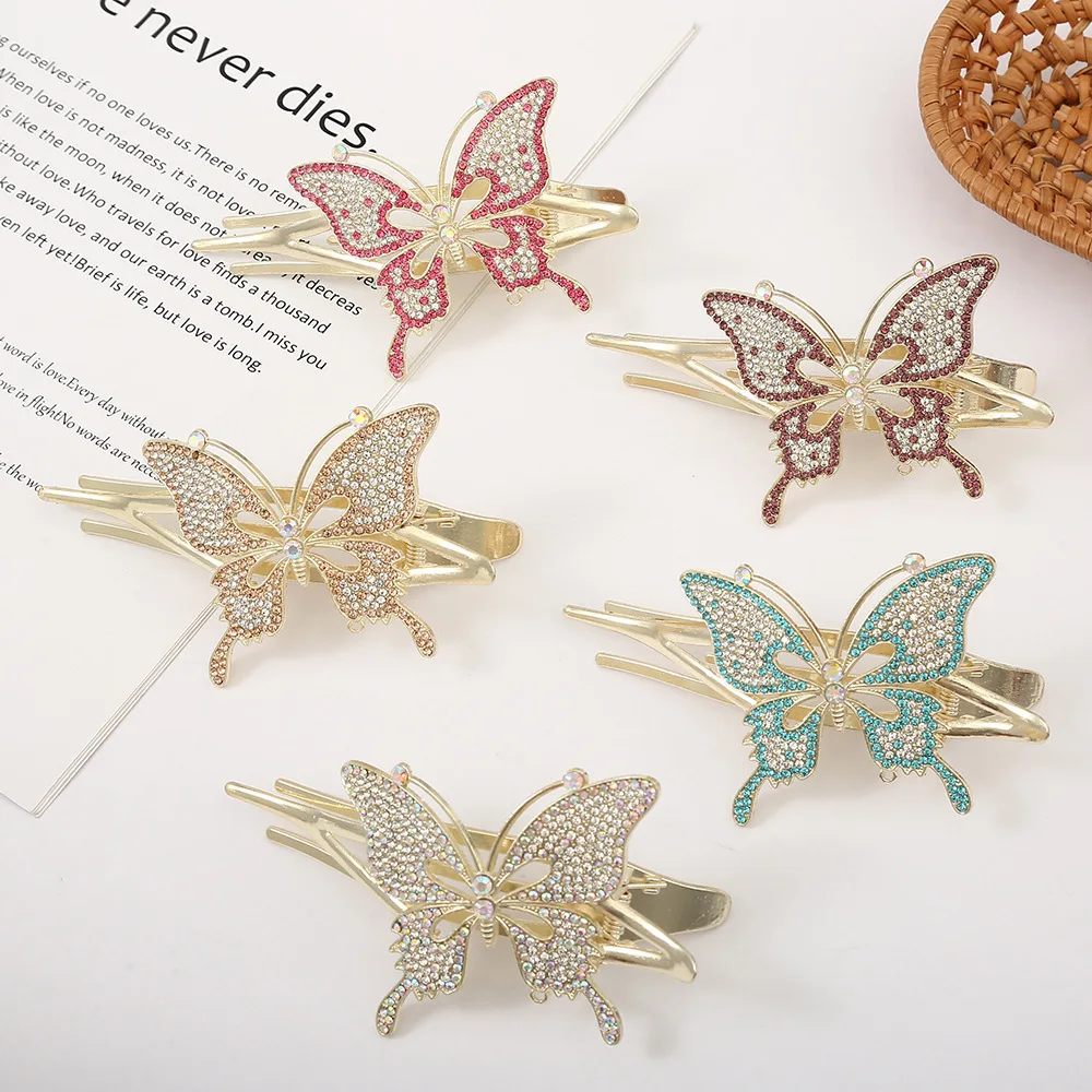 

Fashion Bright Silver Hairpin Butterfly Grab Clip Rose Flower Hair Claw Woman Girls Styling Barrette Headdress
