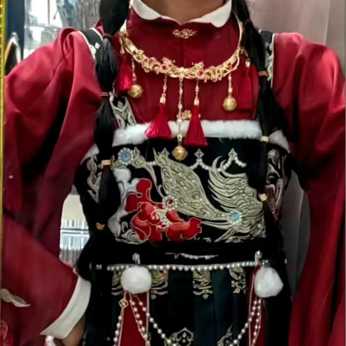 Фото Красное ожерелье Hanfu в древнем стиле с воротником в этническом стиле, универсальные колокольчики с кисточками для мужчин и женщин, свадебные аксессуары №3