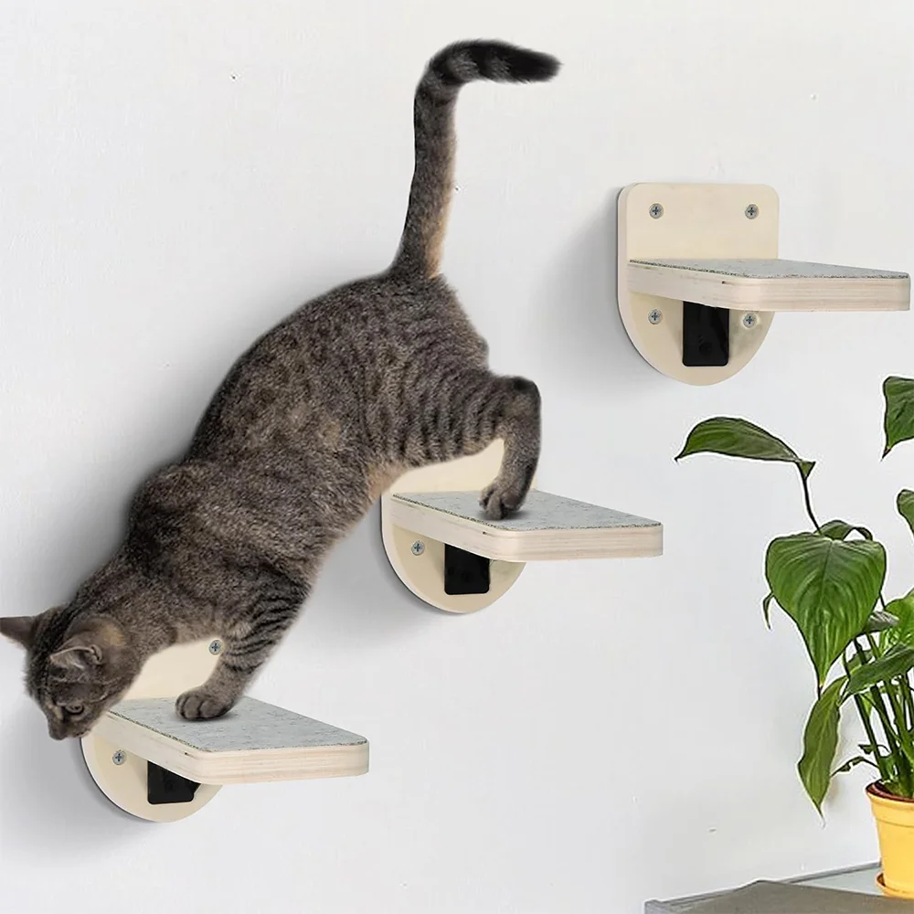 

3 Pieces Wall Mounted Wooden Cat Jumping Platform Pet Furniture Playing and Climbing Indoor Cat Wall for Kitten