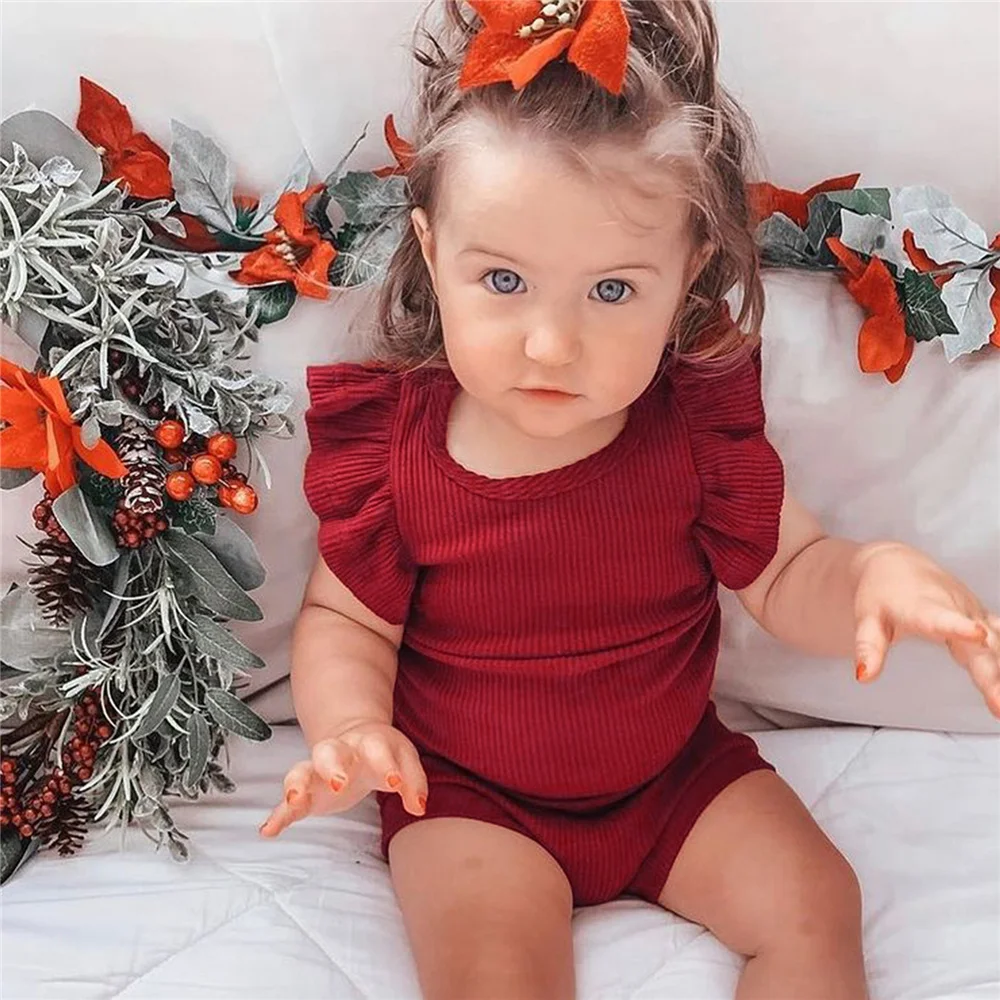 

2022 Newborn Baby Girl Summer 3Pcs Sets Solid Color Short Sleeve Tops Shorts And Hairband Suits Toddlers Infant Clothes