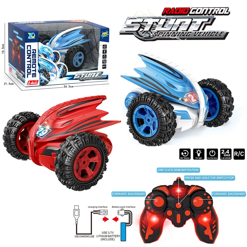 

New 2.4g Remote Control Two-wheeled Luminous Stunt Car Rc Tipping Devil Fish 360 Rotating Children's Boy Model Toy Birthday Gift