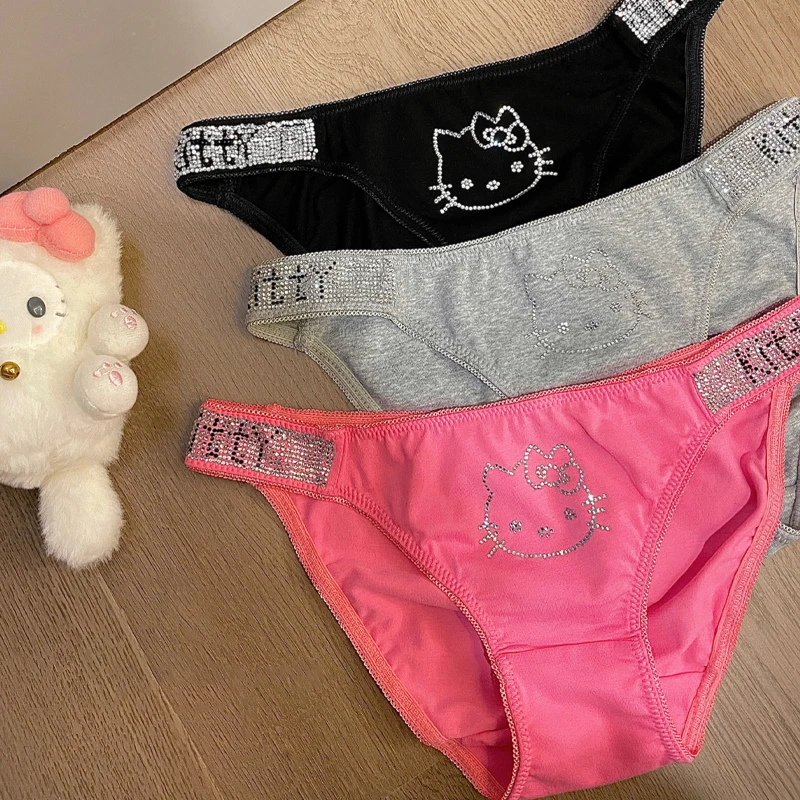 

Трусы Hellokitty со сверлением, милые дышащие трусики с аниме мультяшным рисунком Sanrio Sweet Hottie, удобные сексуальные трусы для девушек с заниженной талией и сердечками