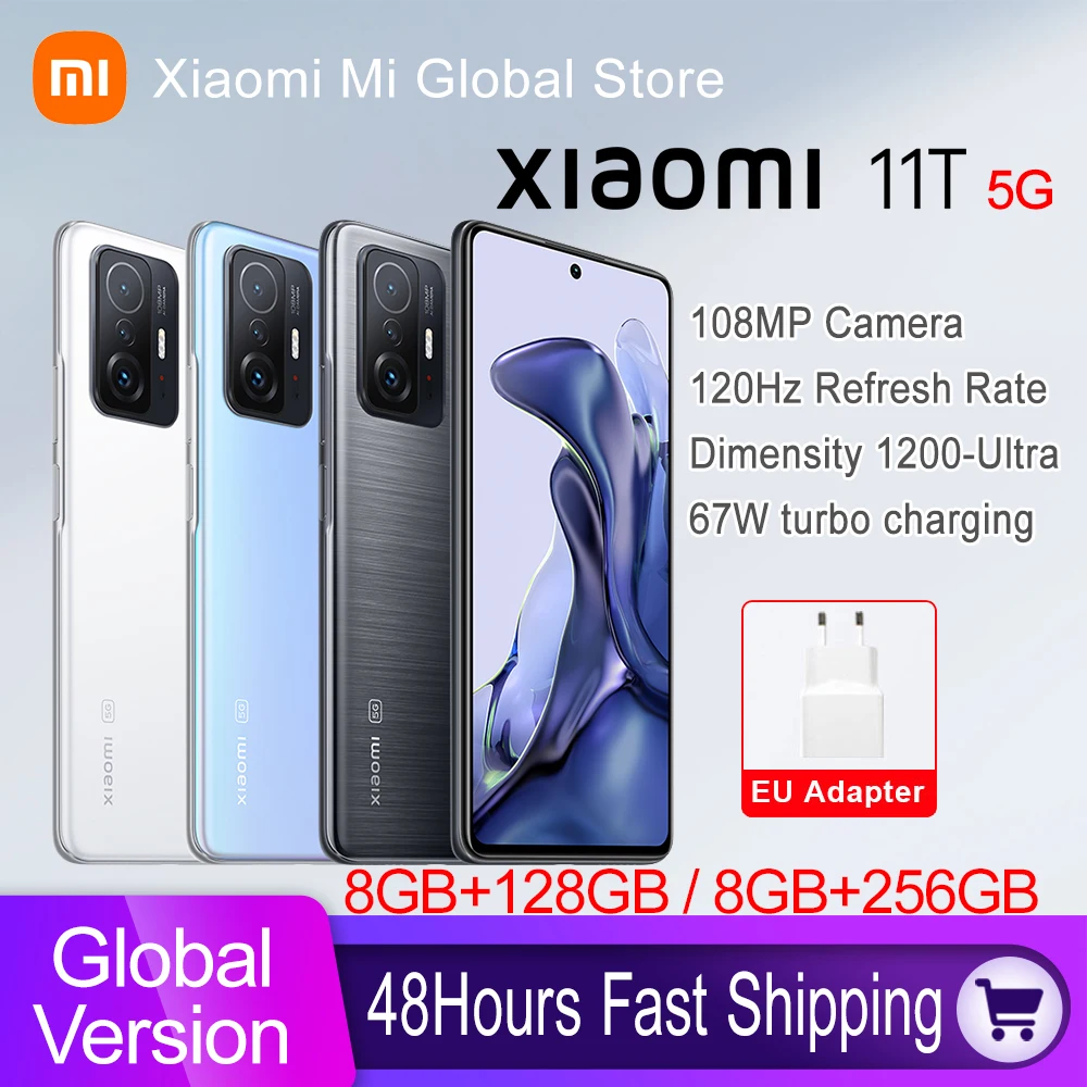 Global Version Xiaomi 11T Smartphone 128GB/256GB ROM Dimensity 1200-Ultra Octa Core 67W Charge 108MP Camera Mobile Phone Mi 11 T