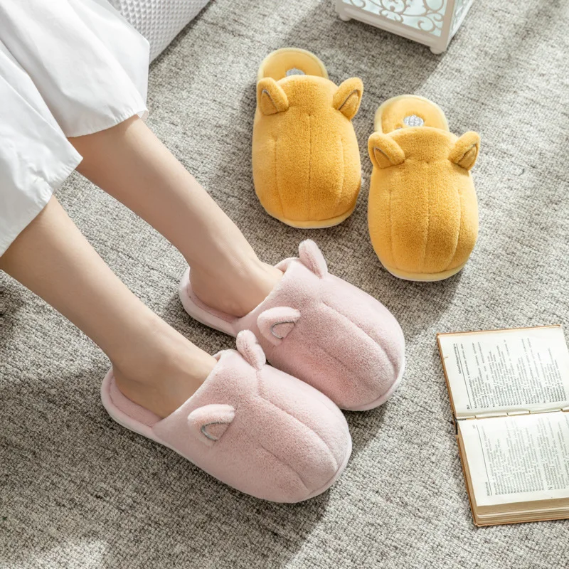 Cartoon Lovely Women's Slippers Winter Indoor Home 2022 New Solid Color Non-Slip Soft Comfortable Plush Men's Cotton Slippers