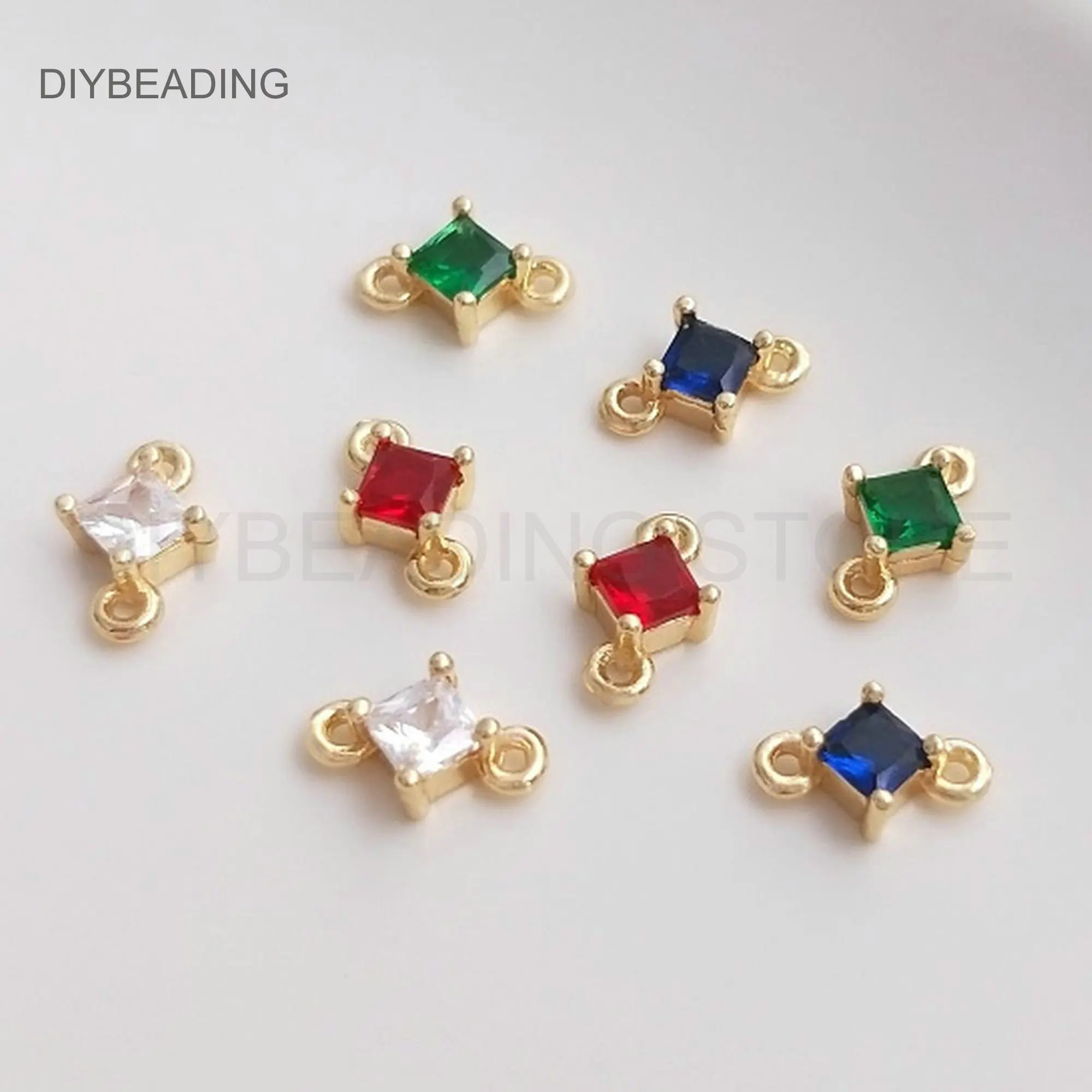 

Connector Charms for Earring Making Supplies 14K Real Gold Plated Brass and CZ Finding Lots Wholesale(Clear/ Red/ Green/ Blue)