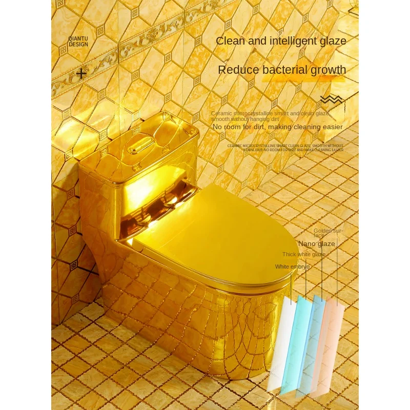 

New golden toilet siphon super swirl large diameter water-saving silent toilet local luxury gold toilet small apartment bathroom