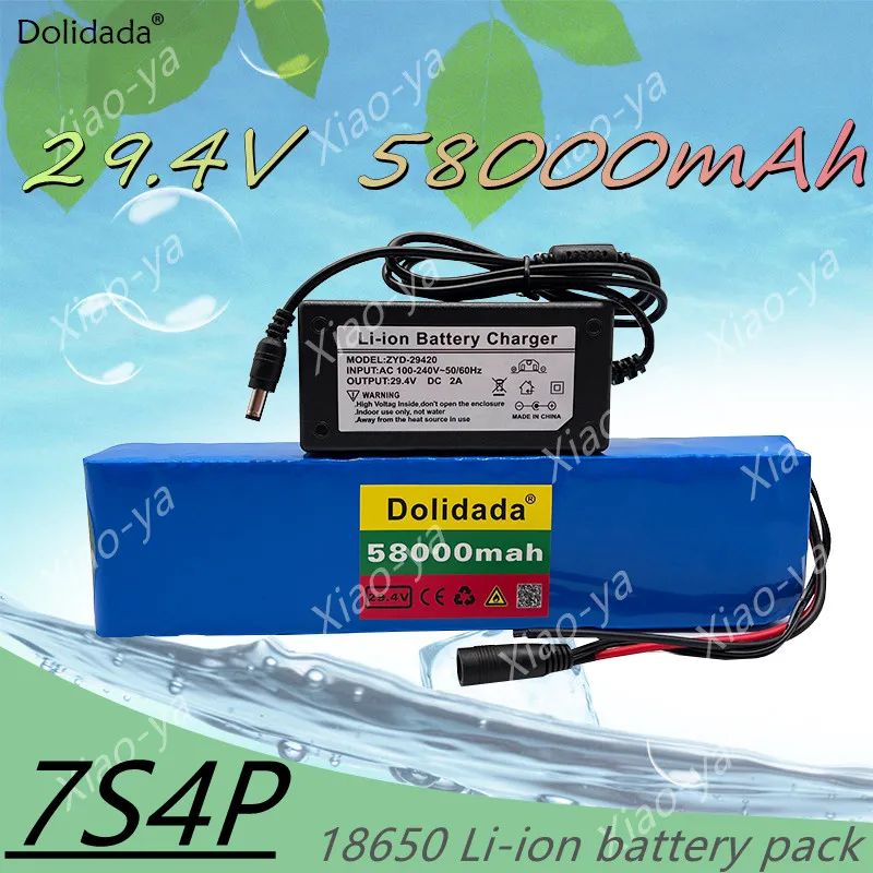 

New 29.4V, 18650 Li-ion battery pack, 7S4P 58000mAh built-in BMS, suitable for electric cars, sightseeing cars, +29.4V2A charger