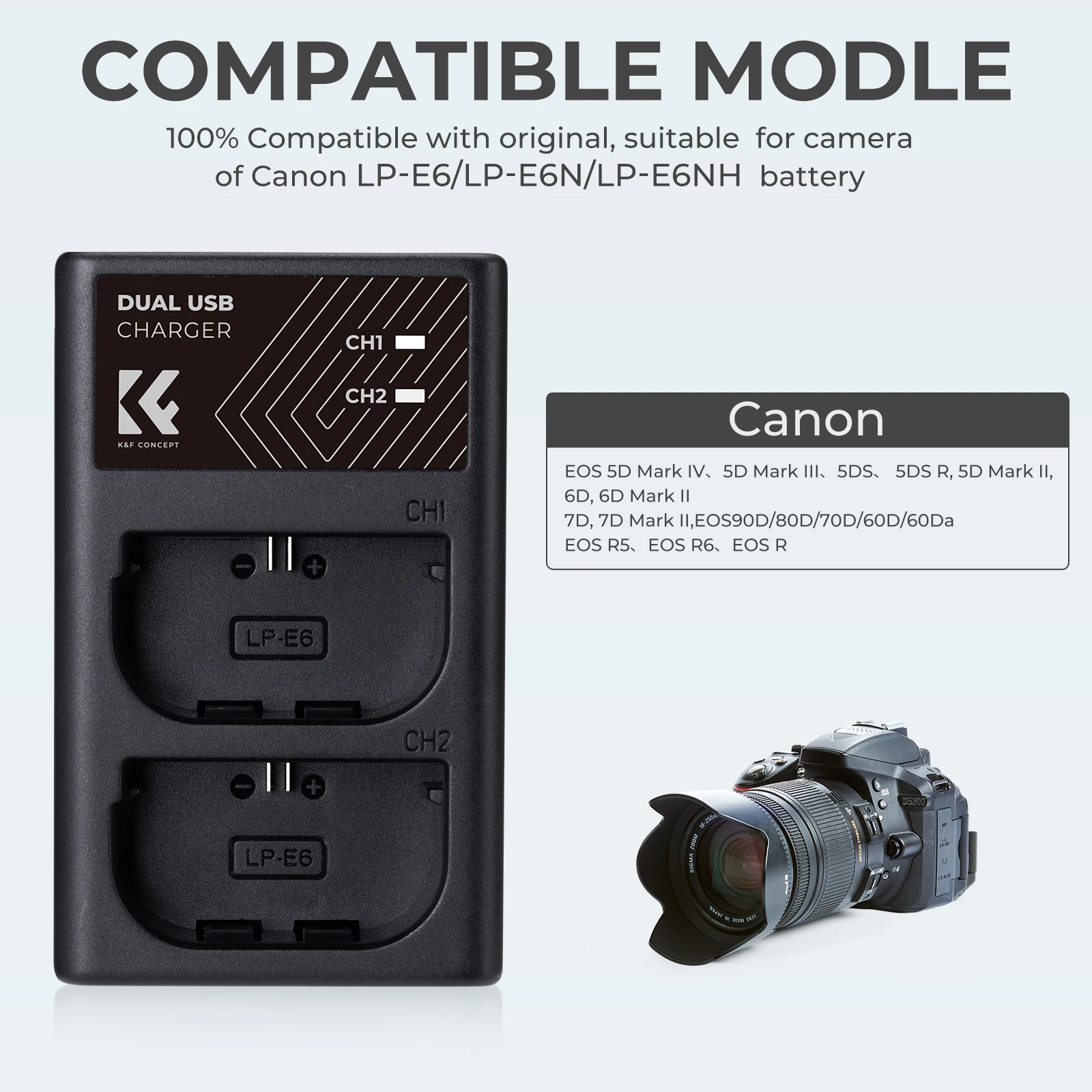K&F Concept LP-E6 LP E6 Зарядное устройство 2-канальное 3-канальное для камеры Canon Canon 5D 5DII 6D 7D 80D 6DsR (art.: 3920cbffd7818) - 3920cbffd7818