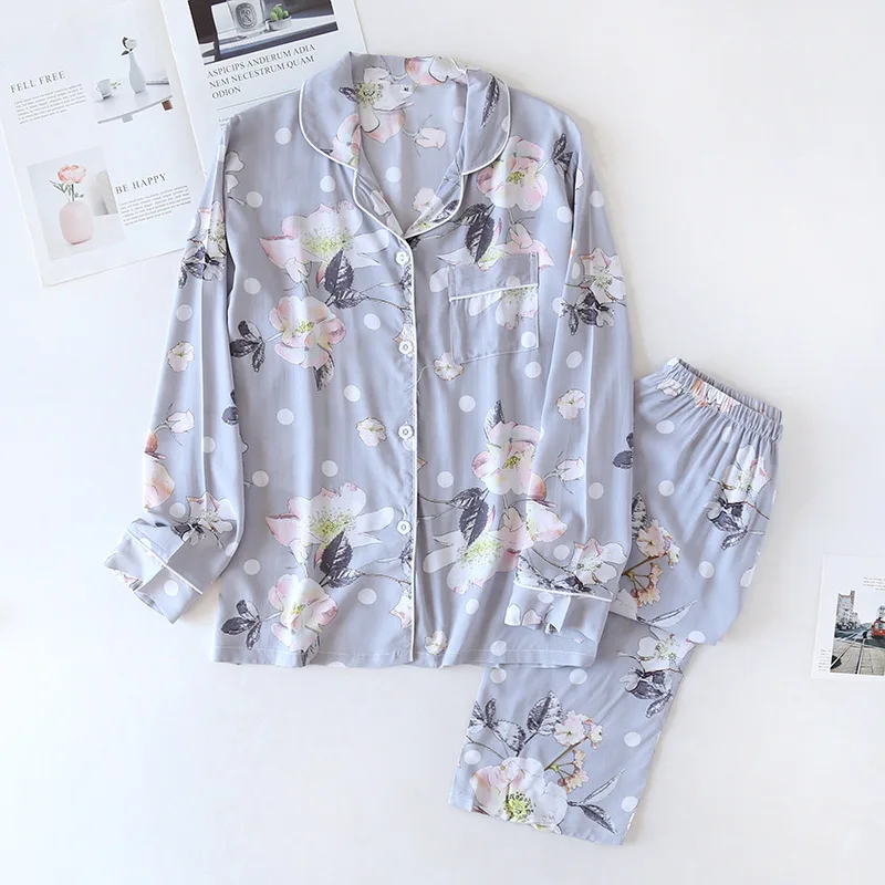 Women's Pajamas Long Sleeves Spring Autumn Two Pieces Set Viscose Cotton Sleepwear Loungewear Set For Female