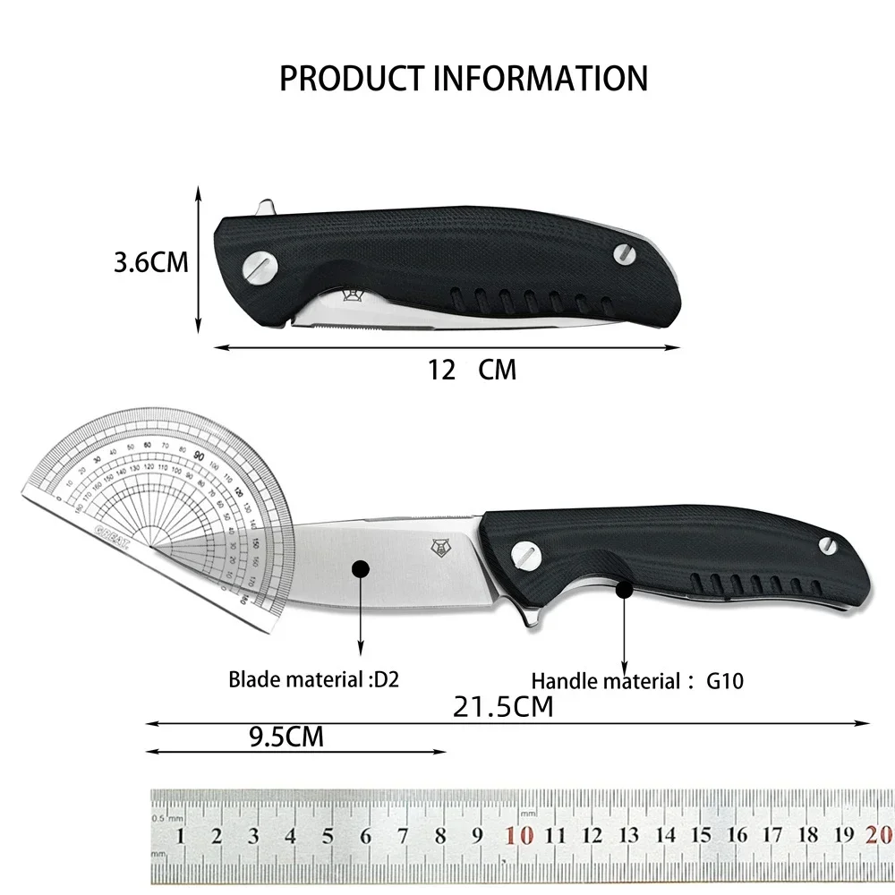 Shirogorov Utility Pocket Flipper Folding Knife D2 Blade G10 Handles Outdoor Sharp Tactical Knives Hunting Camping EDC Multitool