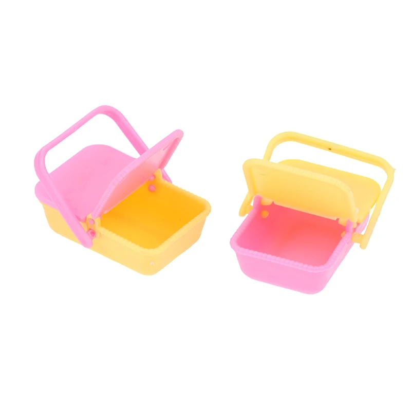 

2Pcs 1:12 Dollhouse Mini Shopping Basket Kids Plastic Shopping Baskets with Handles Small Grocery Basket Picnic Basket