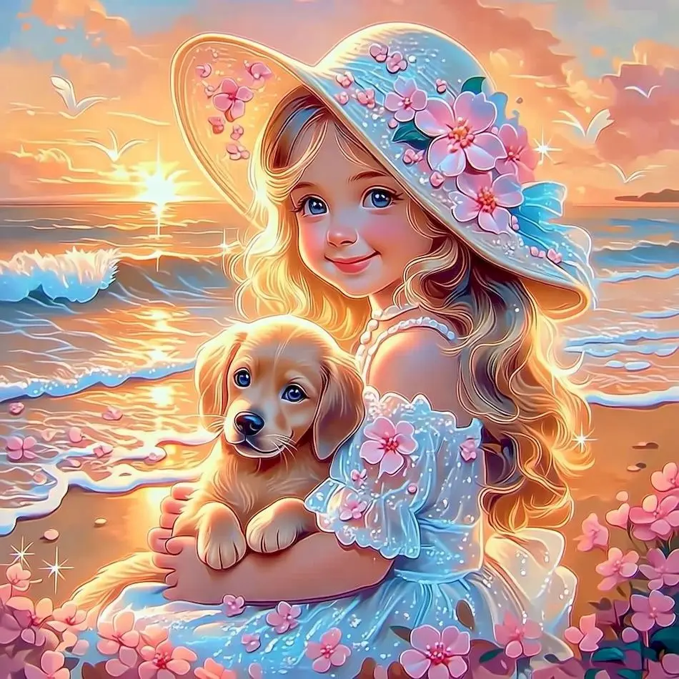Фото GATYZTORY 5D DIY Diamond Painting Complete Kit: Набор для вышивания алмазной мозаикой «Собака и девочка», набор для рукоделия с кристаллами, алмазная вышивка, вышивка крестом, стразы №1