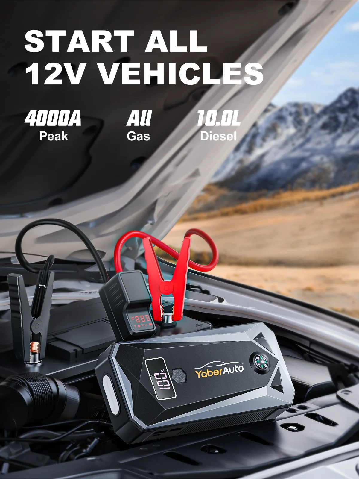 YABER urządzenie do uruchamiania awaryjnego samochodu 4000A 26800mAh akumulator samochodowy Powerbank wzmacniacz akumulatora samochodowego ładowarka bateria zewnętrzna 2 YABER urządzenie do uruchamiania awaryjnego samochodu 4000A 26800mAh akumulator samochodowy Powerbank wzmacniacz akumulatora samochodowego ładowarka bateria zewnętrzna 2