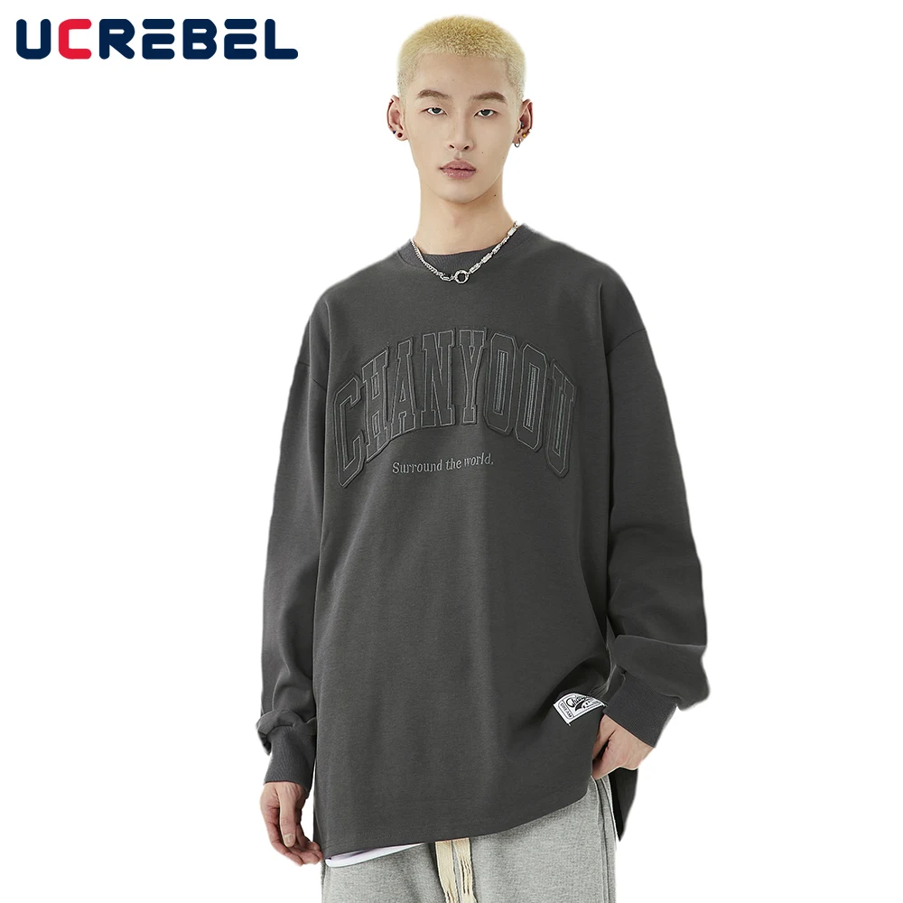 

Мужская футболка с длинным рукавом и вышивкой, с круглым вырезом