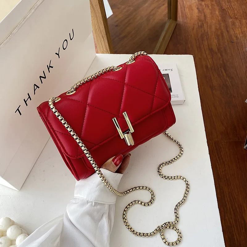 

Simple One-shoulder Women's Bag 2022 New Fashion Rhombus Chain Bag One-shoulder Diagonal Bag All-match Small Square Bag