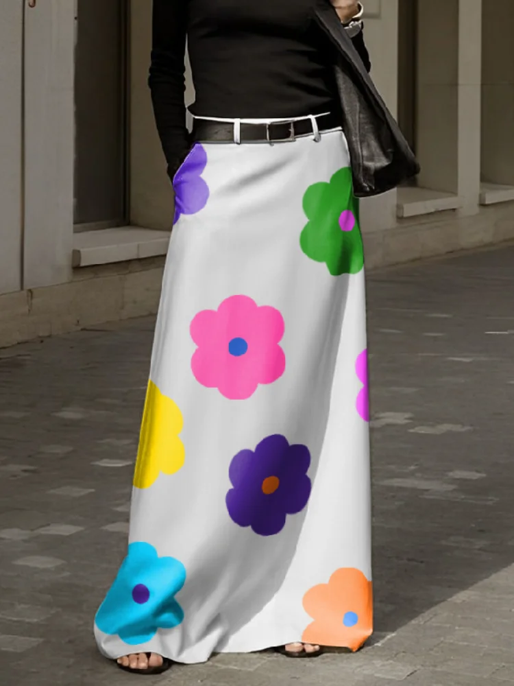 

Yeezzi Female Sweet Style Small Fresh Floral Printed Maxi Skirts 2023 Spring Summer High Waist Casual Korean Bottoms For Women