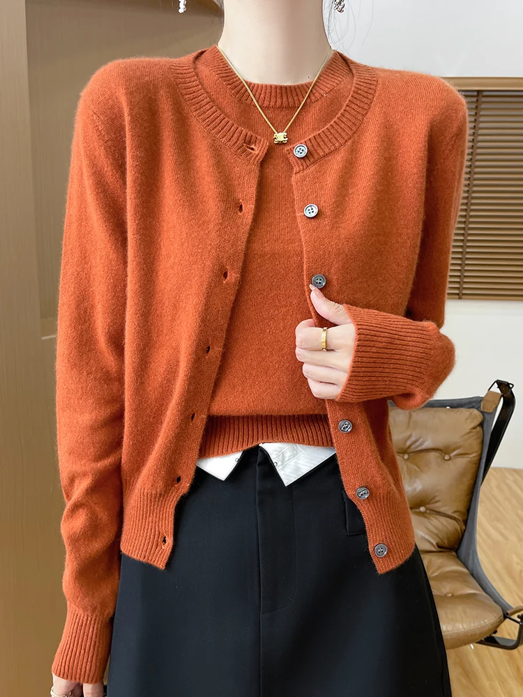 Осень-зима женский комплект из 100% мериносовой шерсти свитер с круглым вырезом