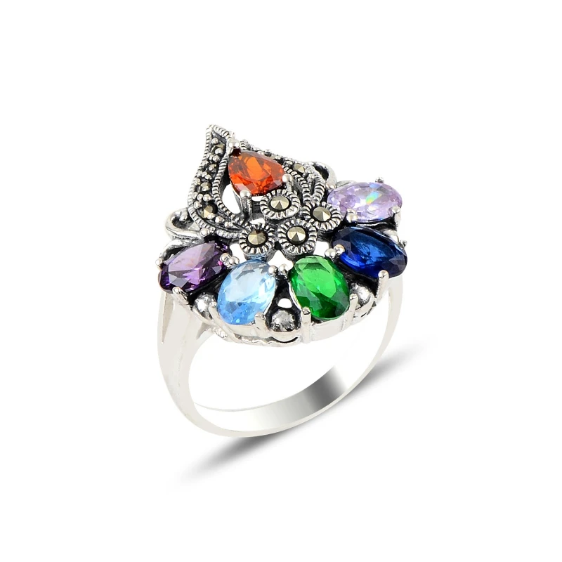 

Silver 925 Sterling Marcasite & Zircon Crystal Ring