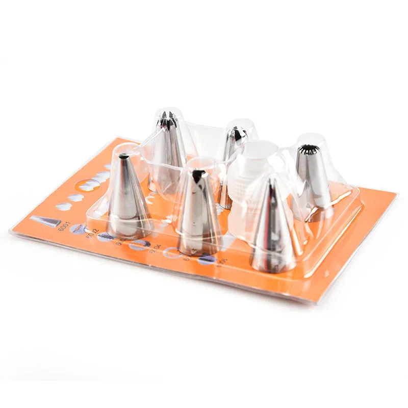 

Cake Decorating 6Pcs + Converter Good Quality Stainless Steel Icing Piping Nozzles Pastry Tips Set Chocolates Cream Baking Tools