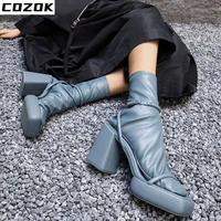 2022 new fashion summer solid sandals platform high chunky heels comfy walking women elegant modern office party socks boots