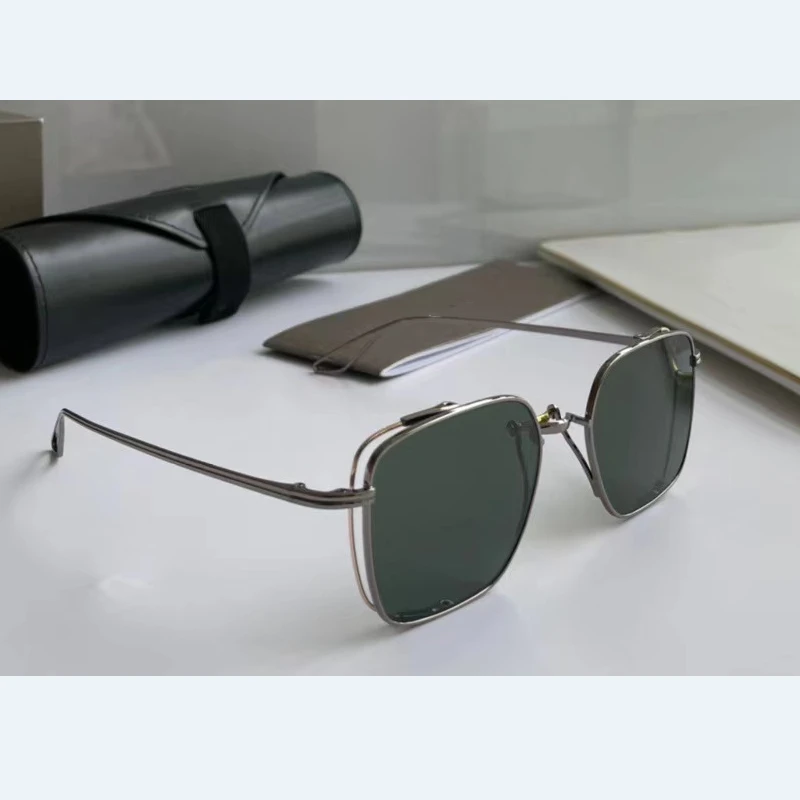 Genuine LINETO DTX-124 High Quality Fashion Green Lens Men Sunglasses Luxury Classic Metal Frame Women Eyewear With Brand Logo