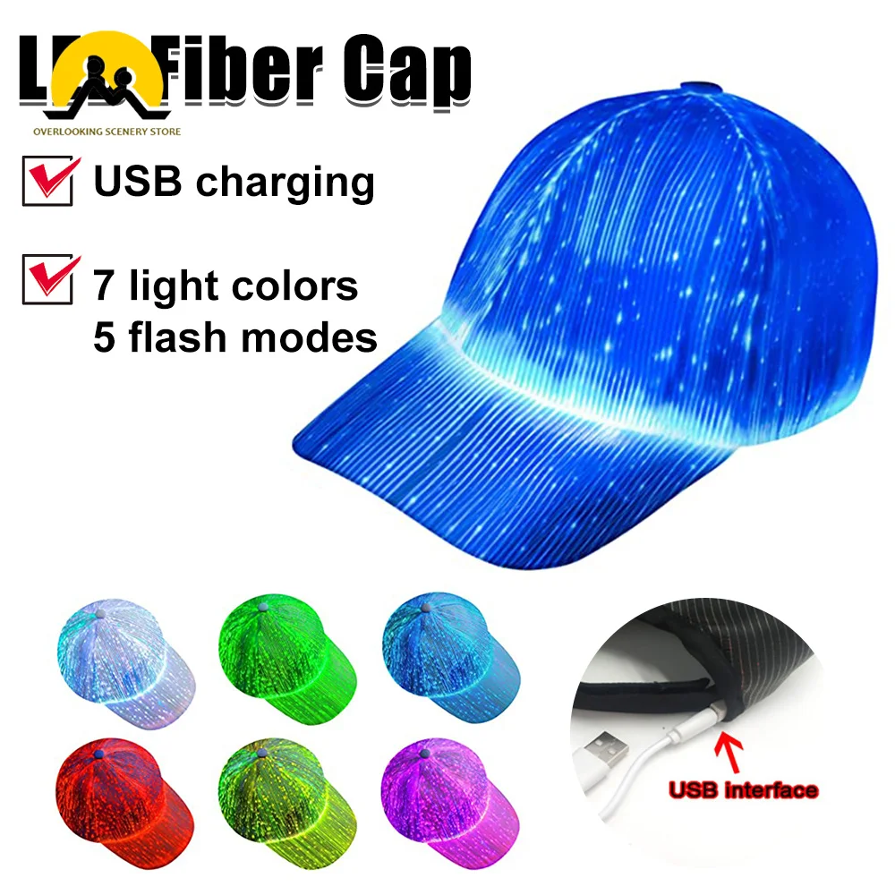 1Pcs LED Fiber Optic Lighting Baseball Cap Outdoor Illuminated Sun Protection Music Performance Cap Fashion Trend Leisure Hat