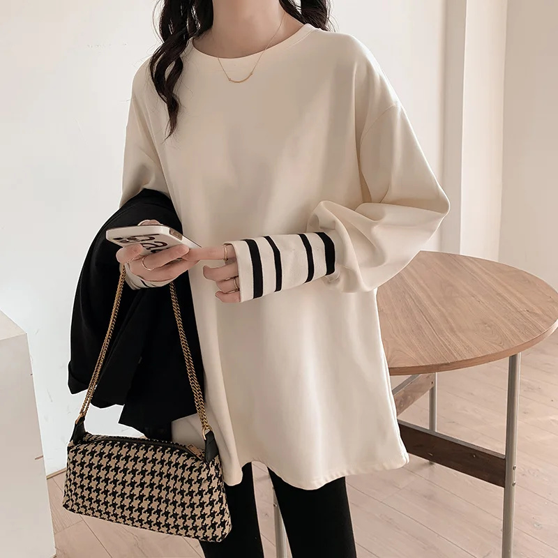 

Harajuku Casual oversized long bottoming T-shirt Female pure cotton Long Sleeve solid Women T Shirt Korean white Tops streetwear