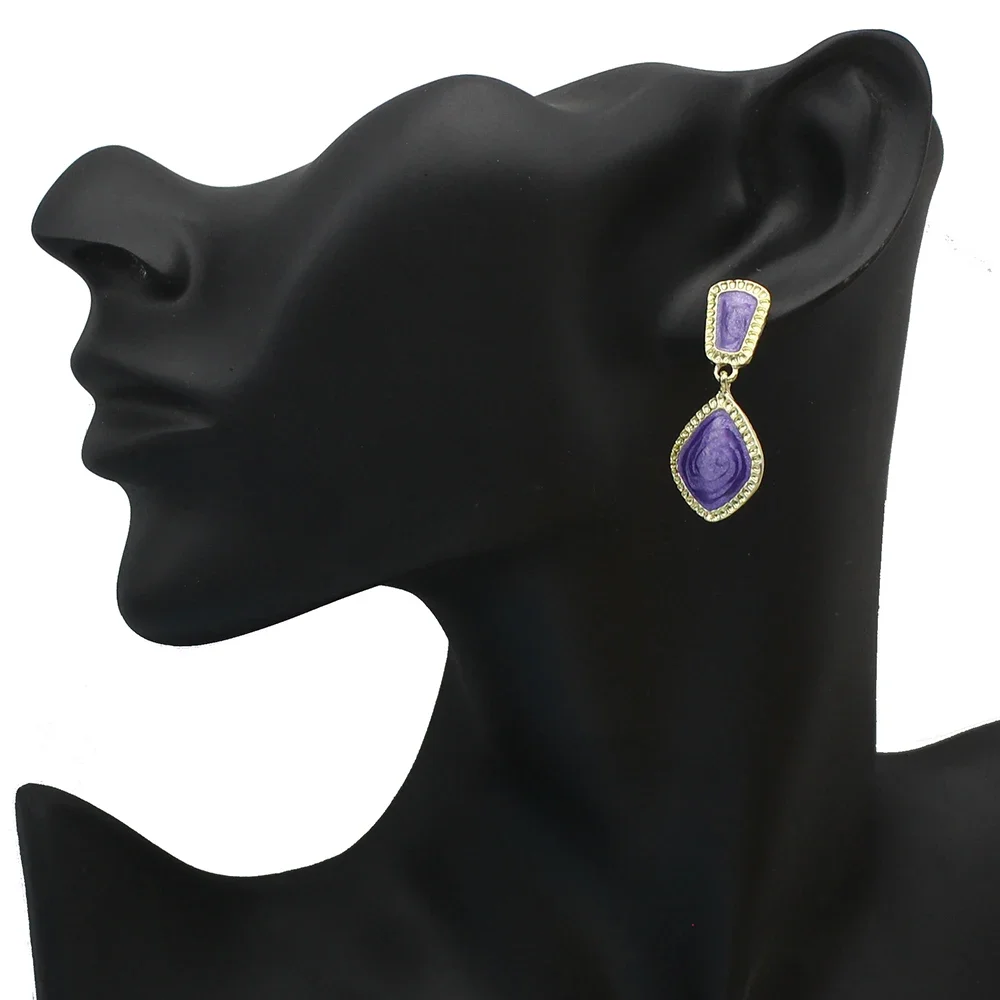 Фиолетовый цвет геометрические серьги-капли с ромбами для женщин милые