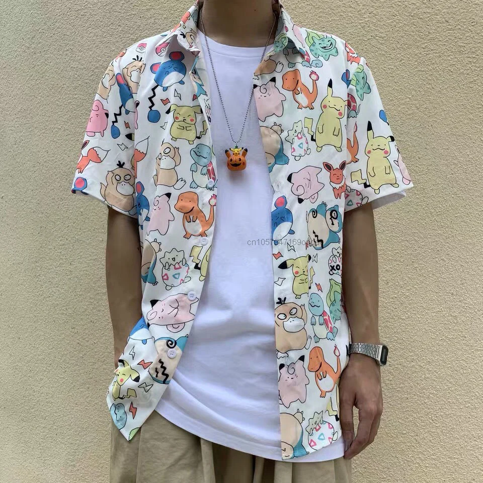 Скидка Рубашка с коротким рукавом и принтом «Покемон», лето 2022