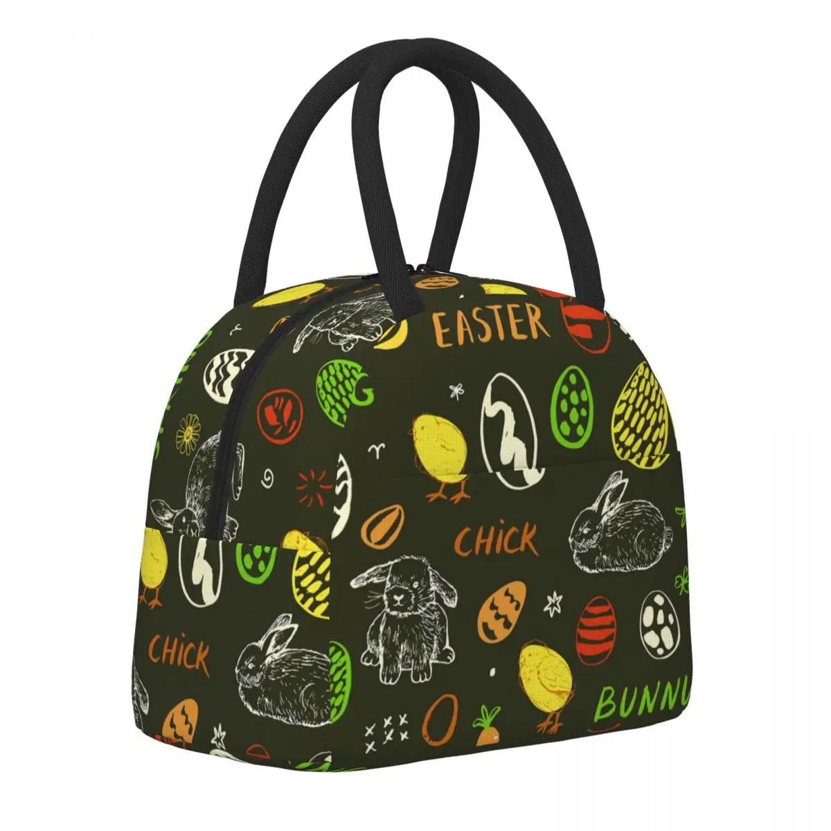 

Colorful Easter Lunch Bag Chick Bunny Eggs Print Lunch Box Leisure Travel Cooler Bag Portable Insulated Oxford Tote Food Bags