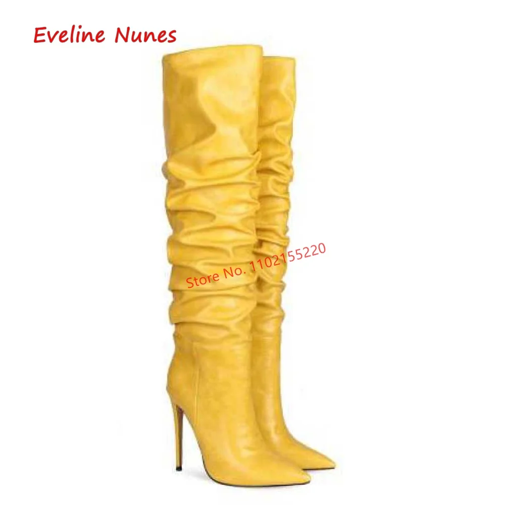 Brown Pleated Stiletto Boots 2022 New Arrival Women's Solid Over The Knee Pointed Toe Fashion Plus Size Shoes Free Shipping