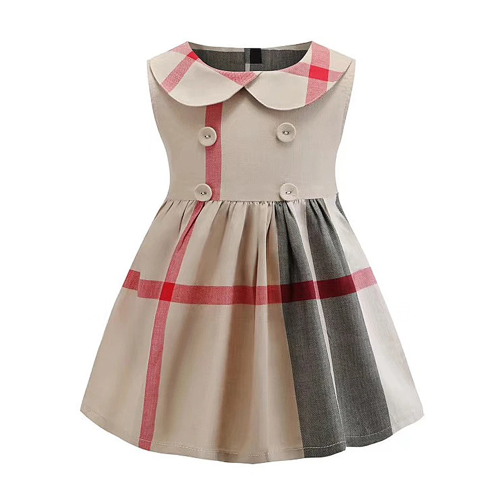 

1-7y Children's Clothing Girls Cotton Stripe Dress Summer Girl Baby England Style Peter Pan Collar Vest Princess Dress Vestidos