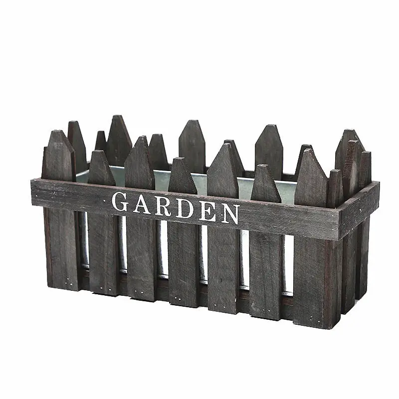 Nordic solid wood head pure handmade balcony green radish flower pot rectangular wooden fence creative flower pot indoor