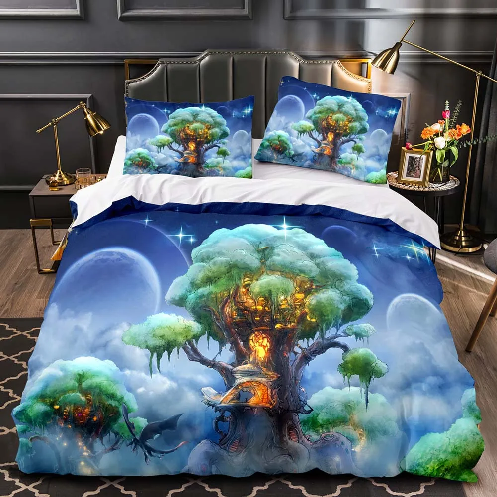 

Twin Full Queen King Size Elf Forest Bed Set Aldult Kid Bedroom Duvetcover Sets 3D Print 014 Fantasy world Bedding Set Single