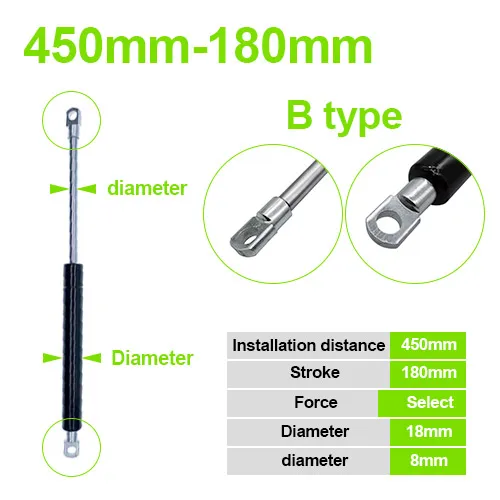

18*8 стержень газовая пружина складной шарнир 50-450 Н/5 кг-50 кг усилие подъема опорное отверстие Центральное расстояние 180 мм ход расстояние мм