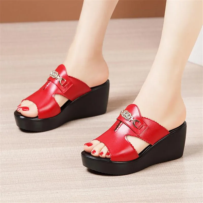 

Женские шлепанцы на танкетке, летние шлепанцы на толстой подошве с открытым носком, водонепроницаемые туфли на платформе, Модель 34, 42, 43, 2022