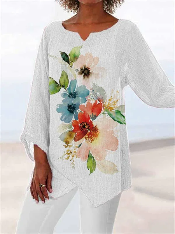 

Crew Neck Floral Loosen Long Sleeve Tops