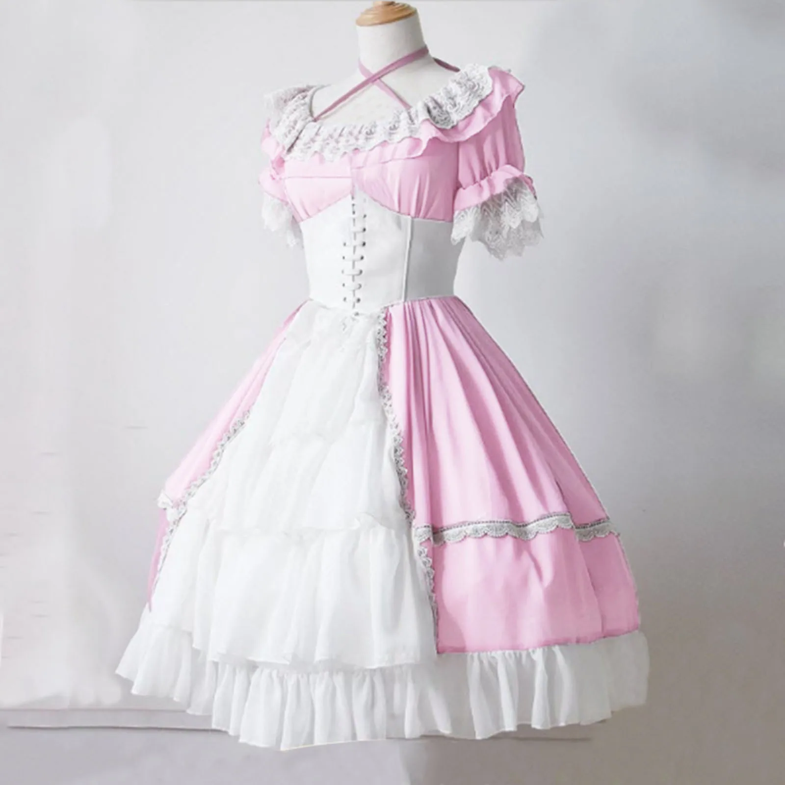 

Женское готическое платье, черное Плиссированное Платье из полиэстера с коротким рукавом и бантом, средневековый корсет